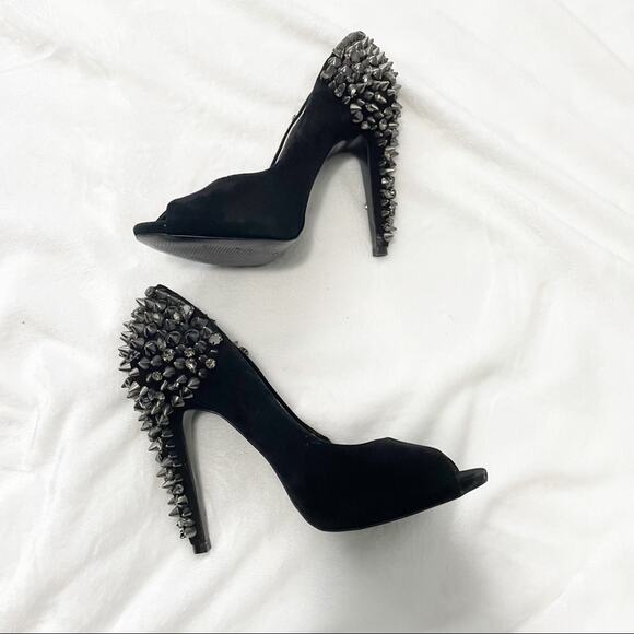 Sam Edelman Lorissa black spiked pumps open toe leather studded heels size 8 - Picture 5 of 12